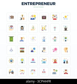 Confezione essenziale di icone vettoriali perfette da 36 PIXEL per imprenditori in formato minimale Flat, con dimensioni 128x128 per prestazioni e scalabilità ottimali. Illustrazione Vettoriale