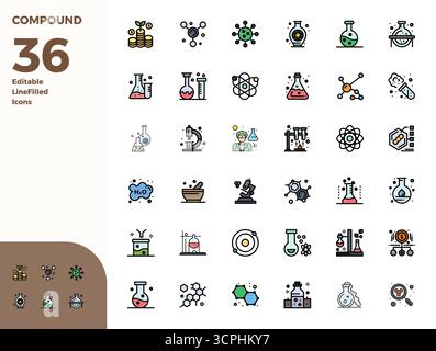 Raccolta avanzata di icone vettoriali perfette da 36 PIXEL ispirate a Compound, realizzate in Duotone con ottimizzazione 128x128 per prestazioni visive superiori Illustrazione Vettoriale