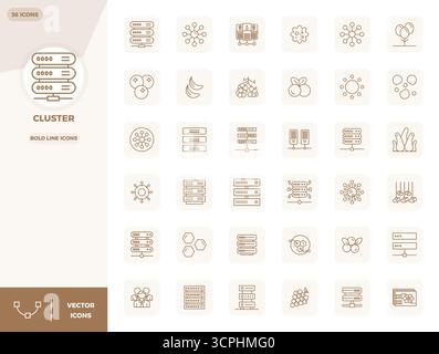 Icone vettoriali perfette per I PIXEL DI 36 linee in grassetto per Cluster, create con una risoluzione 128x128 per una straordinaria coerenza visiva su tutta la piattaforma Illustrazione Vettoriale