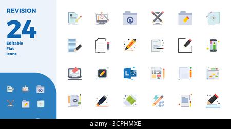 Kit di strumenti completo di 24 icone vettoriali basate sulla revisione, sviluppato in Flat con 128x128 PIXEL precisione perfetta per applicazioni di progettazione versatili Illustrazione Vettoriale