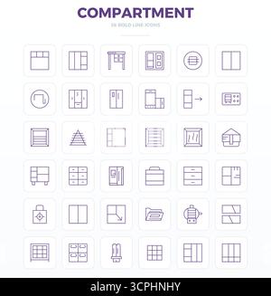Collezione professionale di 36 icone vettoriali strong Outline che rappresentano lo scomparto, realizzata con 128 x 128 PIXEL, precisione perfetta per le aziende Illustrazione Vettoriale