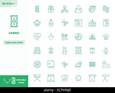 Confezione essenziale di icone vettoriali perfette da 36 PIXEL per tessuto in formato Heavy Line, con dimensioni 128x128 per prestazioni e scalabilità ottimali. Illustrazione Vettoriale