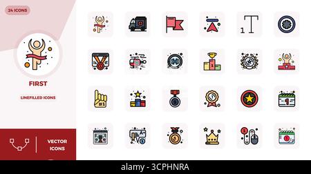 Raccolta ad alte prestazioni di 24 icone vettoriali LineFilled per la prima volta, progettata con risoluzione perfetta di 128x128 PIXEL per un'interfaccia utente ottimale Illustrazione Vettoriale