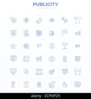 Raccolta di 36 icone vettoriali che rappresentano la pubblicità con un'estetica strong Outline, ottimizzata con 128x128 PIXEL risoluzione perfetta per il massimo Illustrazione Vettoriale