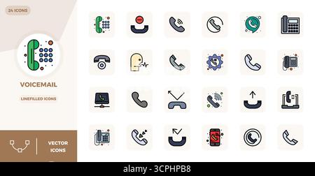 Un set dinamico di 24 icone vettoriali in LineFilled, personalizzato per Voicemail con 128x128 PIXEL, qualità perfetta per i prodotti digitali. Illustrazione Vettoriale