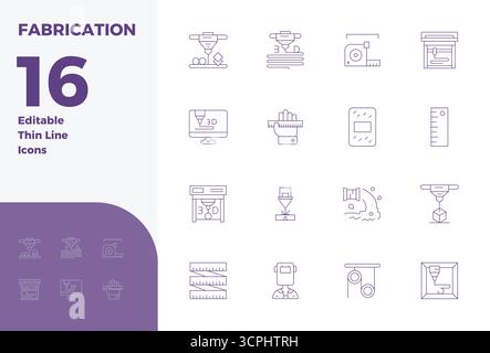Collezione esclusiva di 16 icone vettoriali Thin Line per la fabbricazione, sviluppata con risoluzione perfetta da 128 x 128 PIXEL per esperienze di marca di livello premium. Illustrazione Vettoriale