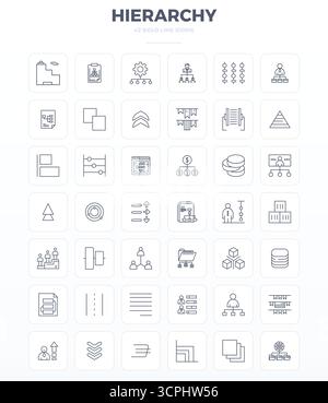 42 icone vettoriali strong Outline accuratamente selezionate per Hierarchy, con risoluzione perfetta di 128x128 PIXEL per una rappresentazione e un utilizzo coerenti del marchio Illustrazione Vettoriale