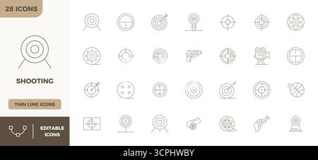 28 icone vettoriali progettate in modo professionale in Minimal Line, che catturano l'essenza dello scatto con 128 x 128 PIXEL precisione perfetta per la progettazione dell'interfaccia utente. Illustrazione Vettoriale