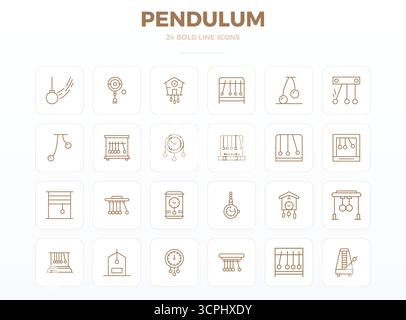 Set semplificato di 24 icone vettoriali per pendolo con un'estetica strong Outline, con risoluzione perfetta da 128 x 128 PIXEL per un'esperienza utente senza interruzioni. Illustrazione Vettoriale
