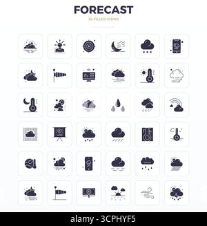 Pacchetto essenziale di icone vettoriali perfette da 36 PIXEL per Forecast in formato SolidFill, con dimensioni di 128x128 per prestazioni e scalabilità ottimali. Illustrazione Vettoriale
