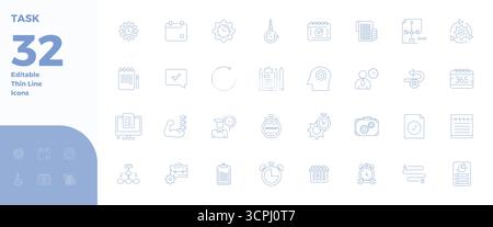 Icone vettoriali perfette da 32 PIXEL a linea sottile per Task, create con una risoluzione 128x128 per una straordinaria coerenza visiva su tutte le piattaforme. Illustrazione Vettoriale