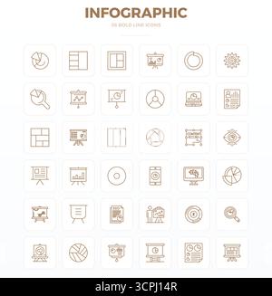 Pacchetto essenziale di icone vettoriali perfette da 36 PIXEL per infografica in formato strong Outline, con dimensioni di 128 x 128 per prestazioni e scalabilità ottimali. Illustrazione Vettoriale