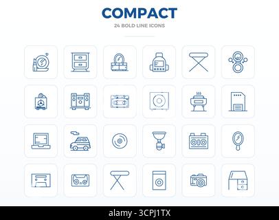 Confezione esclusiva di icone vettoriali perfette da 24 PIXEL ispirate a Compact, realizzate in formato strong Outline 128x128 per esperienze memorabili del marchio. Illustrazione Vettoriale