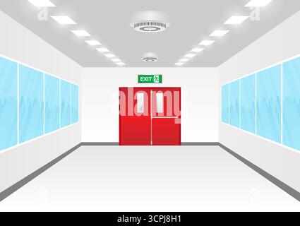 Rilevatore di fumo. Rilevatore di fumo e allarme antincendio sul soffitto dell'edificio. Illustrazione vettoriale. Illustrazione Vettoriale