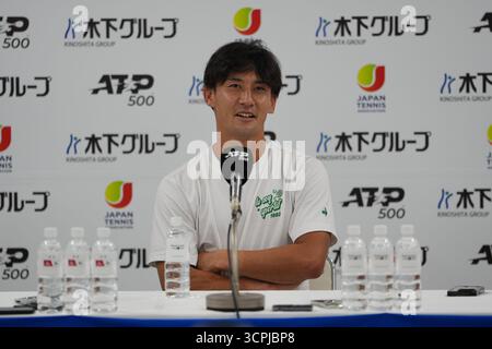 Tokyo, Giappone. 26 settembre 2025. Il giapponese Sho Shimabukuro dopo la conferenza stampa dopo aver perso contro il statunitense Sebastian Korda nel match del secondo turno maschile a Tokyo al Tokyo Open ATP500 2025. Credito: Ranjith Kumar/Alamy Live News Foto Stock