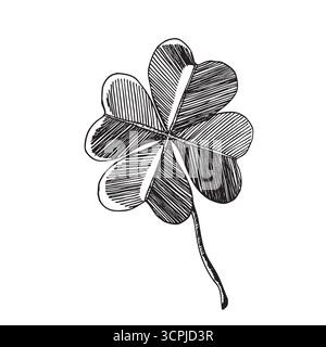 Clover lascia lo schizzo. Icone decorative a foglia di sceleton. Illustrazione vettoriale disegnata a mano. Stile art minimalista. Elementi del giorno di San Patrizio Illustrazione Vettoriale