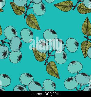 Motivo senza cuciture con mirtillo. Mirtilli freschi e saporiti. Illustrazione vettoriale per sfondo, imballaggio, tessuto, tessuto e vari Illustrazione Vettoriale