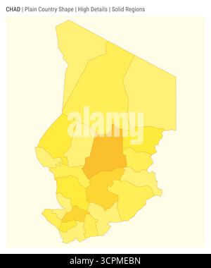 Mappa del paese della pianura del Ciad. Dettagli di alto livello. Stile delle aree solide. Forma del Ciad. Illustrazione vettoriale. Illustrazione Vettoriale