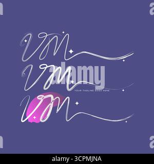 Design del logo concept grafico creativo immagine vettoriale di alta qualità top sell VM iniziale tipografia scritta a mano stilista artistico femminile marchio unico Illustrazione Vettoriale