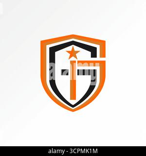 Design del logo concept grafico immagine vettoriale premium creativa TOP sell font G gi GGI iniziale su badge Guard STAR Tech Protection strong sport studio Illustrazione Vettoriale