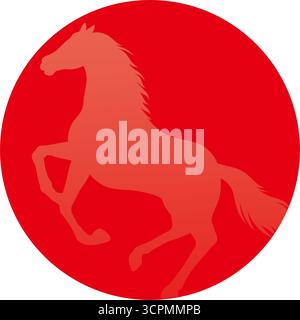 L'anno del cavallo simbolo zodiacale cinese con Una sagoma del cavallo rampante e l'alba isolata su sfondo bianco. Illustrazione vettoriale. Illustrazione Vettoriale