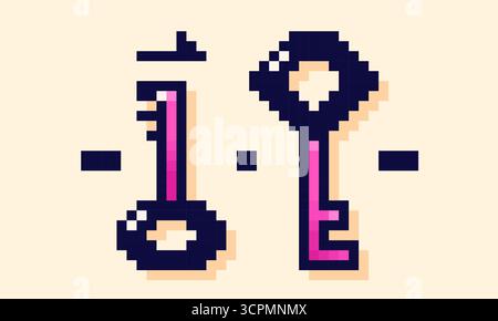 Pixel art color Y2K gioco due tasti. Illustrazione Vettoriale