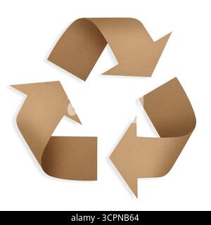 Simbolo di riciclaggio. Frecce di inseguimento in carta su sfondo bianco Foto Stock