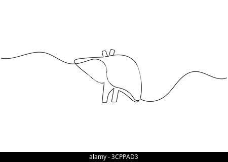 Disegno a linea singola continuo dell'anatomia epatica. illustrazione vettoriale del contorno del concetto di organo umano isolato Illustrazione Vettoriale
