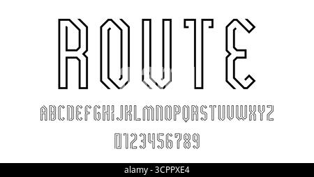 Set di lettere e numeri di carattere moderno design astratto con illustrazione vettoriale concetto labirinto di linee Illustrazione Vettoriale