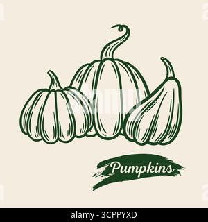 Immagine delle zucche con incisione Illustrazione Vettoriale