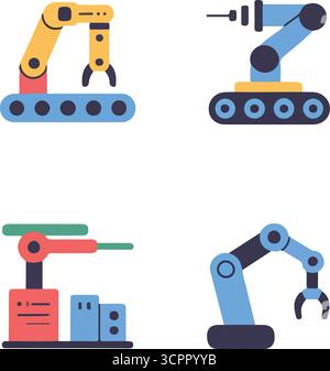 Icona della mano e dell'ingranaggio del robot che rappresenta l'automazione e la tecnologia robotica Illustrazione Vettoriale