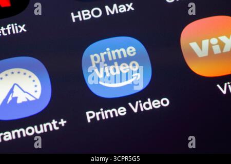 Buenos Aires, Argentina - 27 settembre 2025: Icona prime Video sullo schermo di un telefono cellulare. Foto Stock
