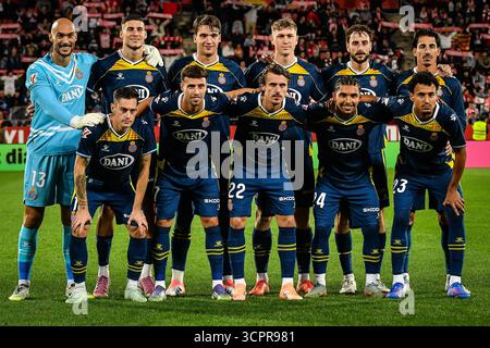 Squadra dell'Espanyol Barcelona durante la partita di calcio del campionato spagnolo LaLiga tra Girona FC e RCD Espanyol il 26 settembre 2025 allo stadio Montilivi di Girona, Spagna Foto Stock