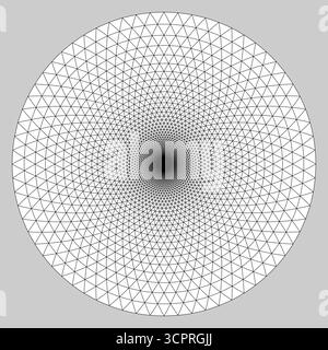 Contornato di mille petali di loto in bianco e nero con profilo circolare a triangolo mezzitoni. Design geometrico a mosaico sottile per mandala, yoga, Illustrazione Vettoriale