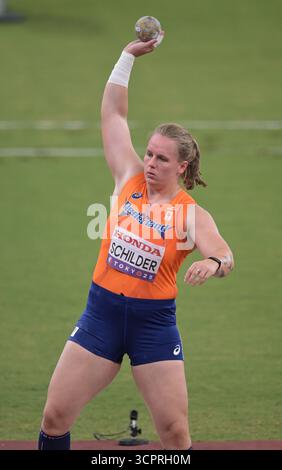 Jessica Schilder dei Paesi Bassi gareggia nel tiro femminile messo ai Campionati mondiali di atletica leggera di Tokyo 2025 allo Stadio Nazionale il 12 Foto Stock