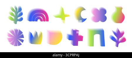 Set di colorate forme retro sfumate olografiche sfumate negli anni '90 e '2000. Illustrazione vettoriale Illustrazione Vettoriale