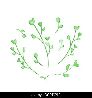 Foglie fresche di microverde. Illustrazione vettoriale piatta. Germogli rucola, ravanello, fieno greco, girasole isolati su sfondo bianco. Semi germoglianti Illustrazione Vettoriale
