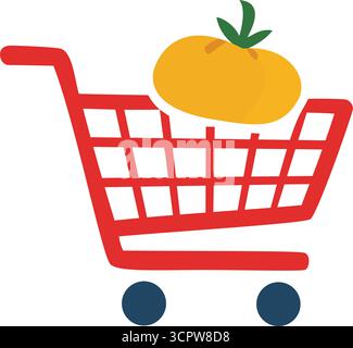 Verdure fresche nel carrello della spesa, icona vettoriale per negozi di alimentari, mercati e servizi di consegna di cibo Illustrazione Vettoriale