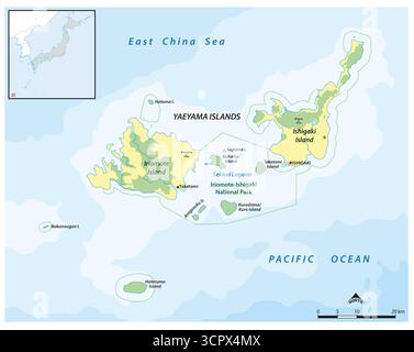 Mappa del Parco Nazionale Iriomote-Ishigaki, Okinawa, Giappone Foto Stock