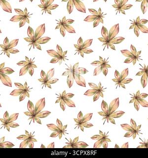 Torna a scuola. Acquerello con motivo senza cuciture disegnato a mano e foglie autunnali. Carina stampa scolastica per bambini su sfondo bianco Foto Stock