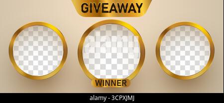 Modello di post sui social media per l'annuncio dei vincitori. Annuncio dei vincitori in omaggio con tre vincitori. Illustrazione vettoriale Illustrazione Vettoriale