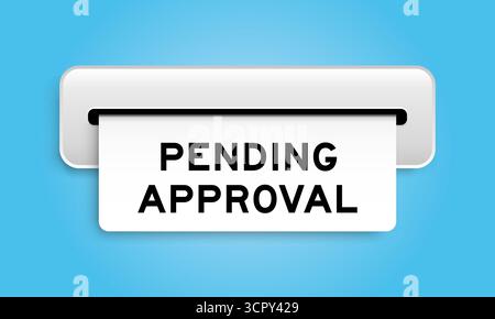 Banner coupon bianco con approvazione in attesa di approvazione da parte della macchina su sfondo blu Illustrazione Vettoriale