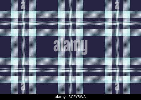 Sfondo con motivo a plaid, vettore senza cuciture tartan sovrapposto. Tessuti in tessuto di campagna scuri e bianchi. Illustrazione Vettoriale
