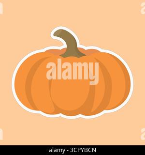 Zucca arancione stilizzata con creste lisce e stelo marrone su sfondo grigio scuro. Ideale per temi di design autunnali, vendemmia, Halloween o stagionali. Illustrazione Vettoriale