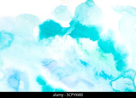 Autentico sfondo a macchie umide di colore azzurro e verde disegnato a mano Foto Stock