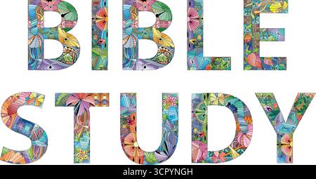 Design artistico dipinto a mano. Parole illustrative disegnate a mano STUDIO BIBLICO per t-shirt e altre decorazioni Illustrazione Vettoriale