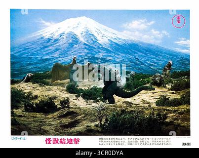 1968 Destroy All Monsters film lobby card, Giappone, epico film kaiju diretto da Ishirō Honda Foto Stock