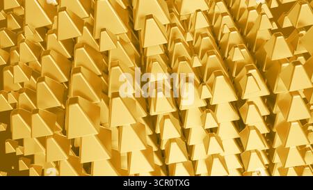 una moltitudine di forme triangolari riempie lo spazio, disposte in modo ordinato. I colori blu esaltano la moderna sensazione astratta, creando profondità Foto Stock