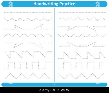 Scheda pratica per la scrittura a mano dei bambini Illustrazione Vettoriale