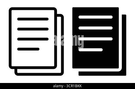 Icone semplici e moderne di documenti cartacei in bianco e nero per l'uso in vari progetti di progettazione grafica. Perfetto per temi aziendali e tecnologici. Illustrazione Vettoriale